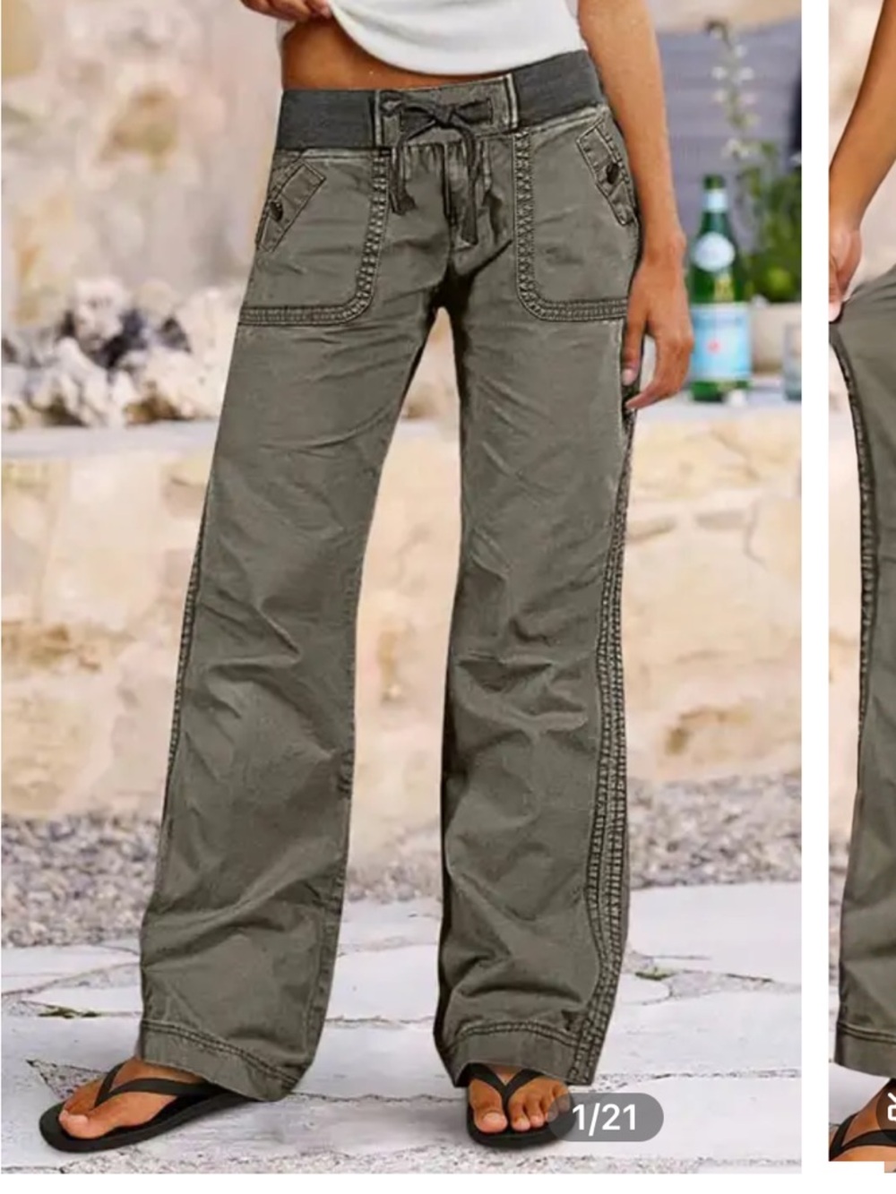 Flamingals Solid Seam Detail Drawstring Mid Rise Straight Leg Pants Size XS